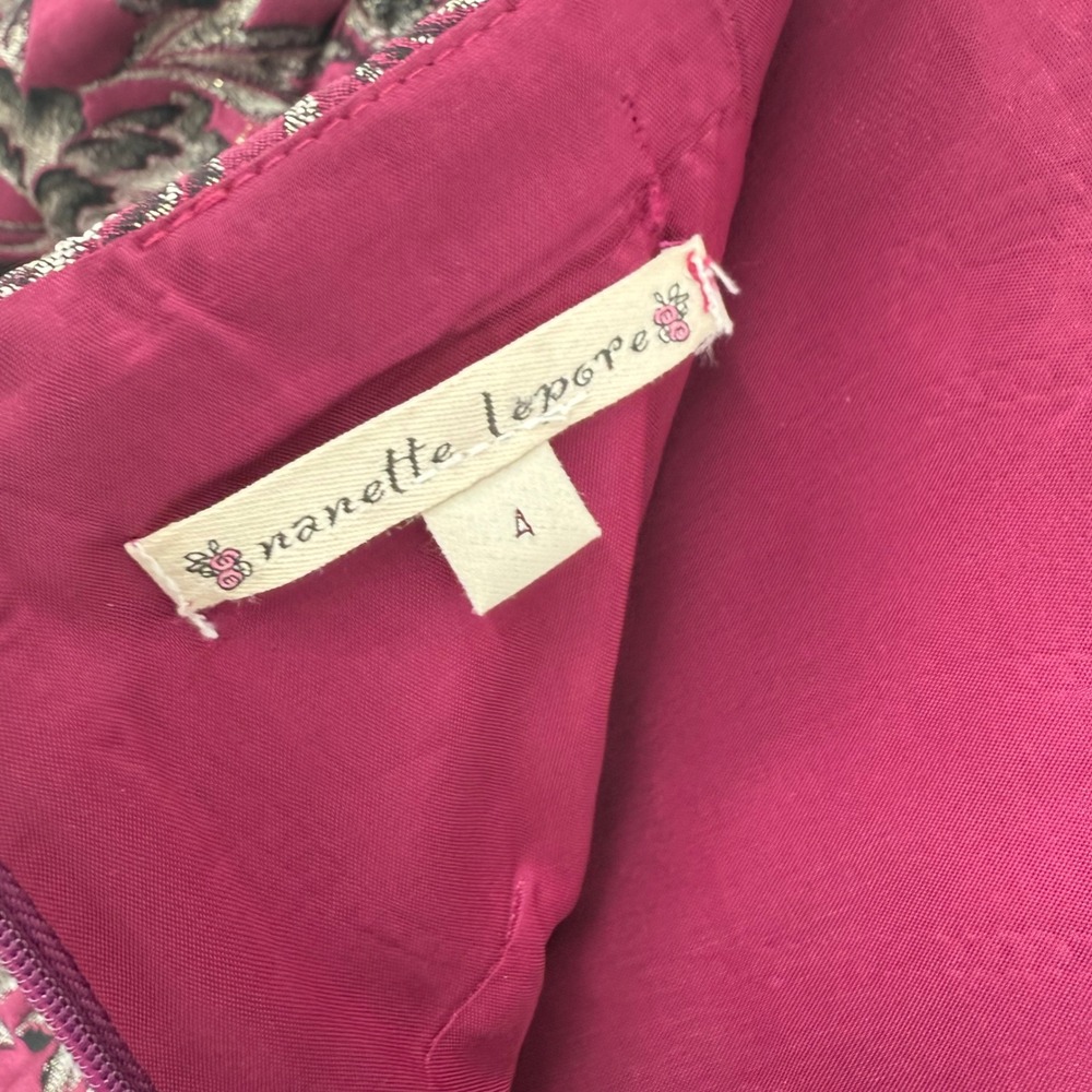 Nanette Lepore Women's Size 4‎ Jacquard Floral Velvet Lace Trim Skirt Burgundy - Picture 5 of 8